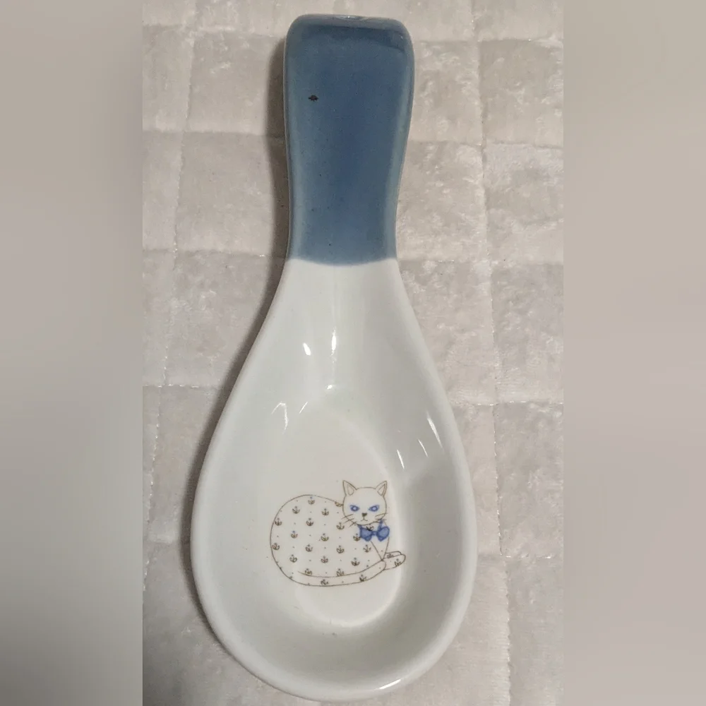 Sweet Vintage Otagiri Flower Cat Spoon Rest, Holder, Made In Japan, Cat